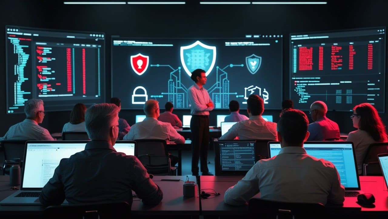 A group of people are taking cybersecurity courses.