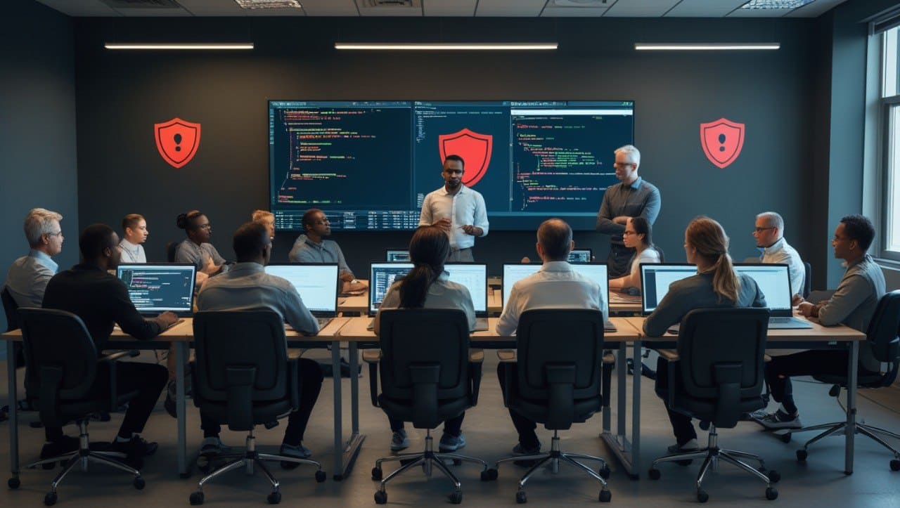 A group of people are taking cybersecurity courses.
