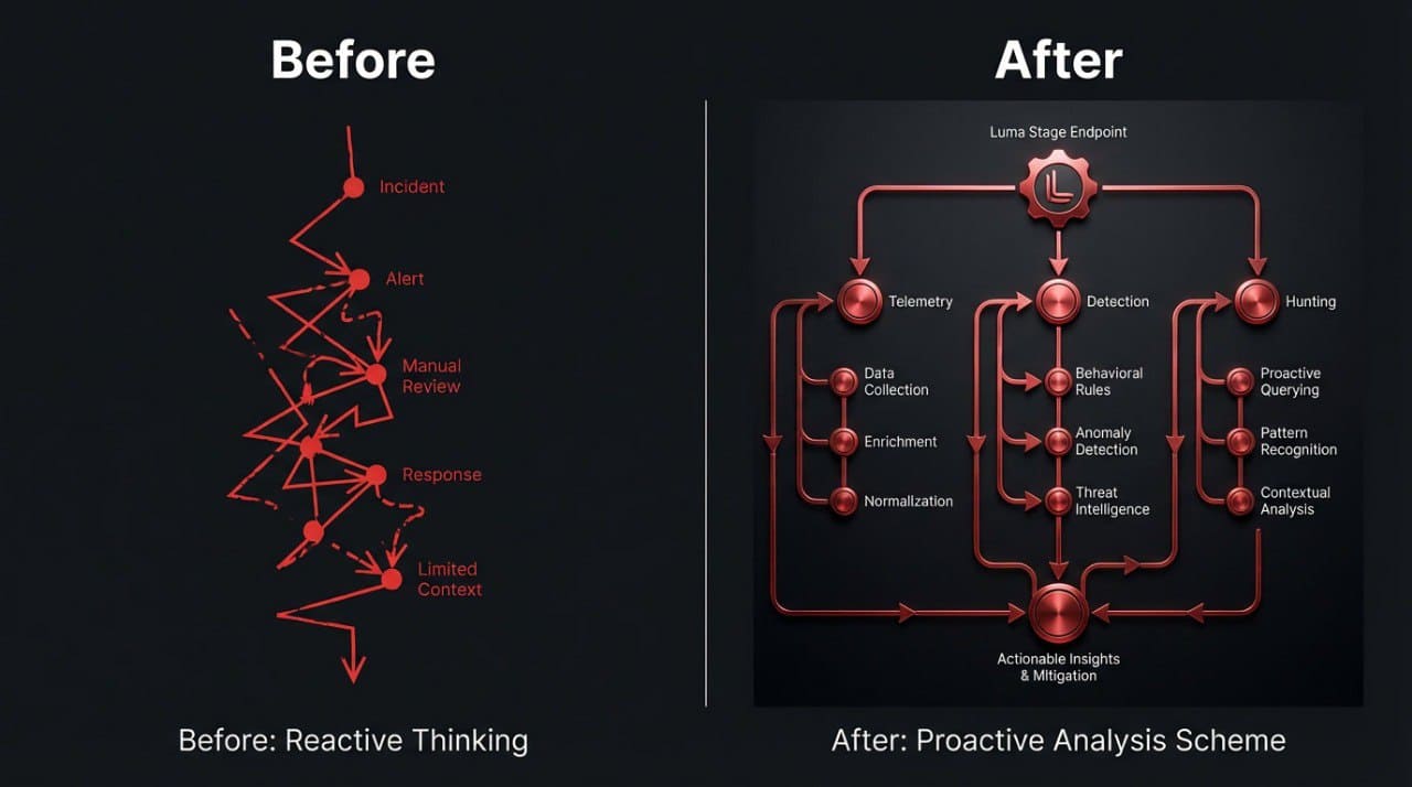 Reactive incident response versus proactive endpoint analysis.