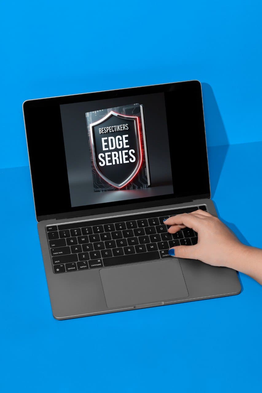 person holding Laptop where course cover says "Edge Series"