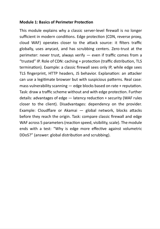 Text document on perimeter protection with a white background